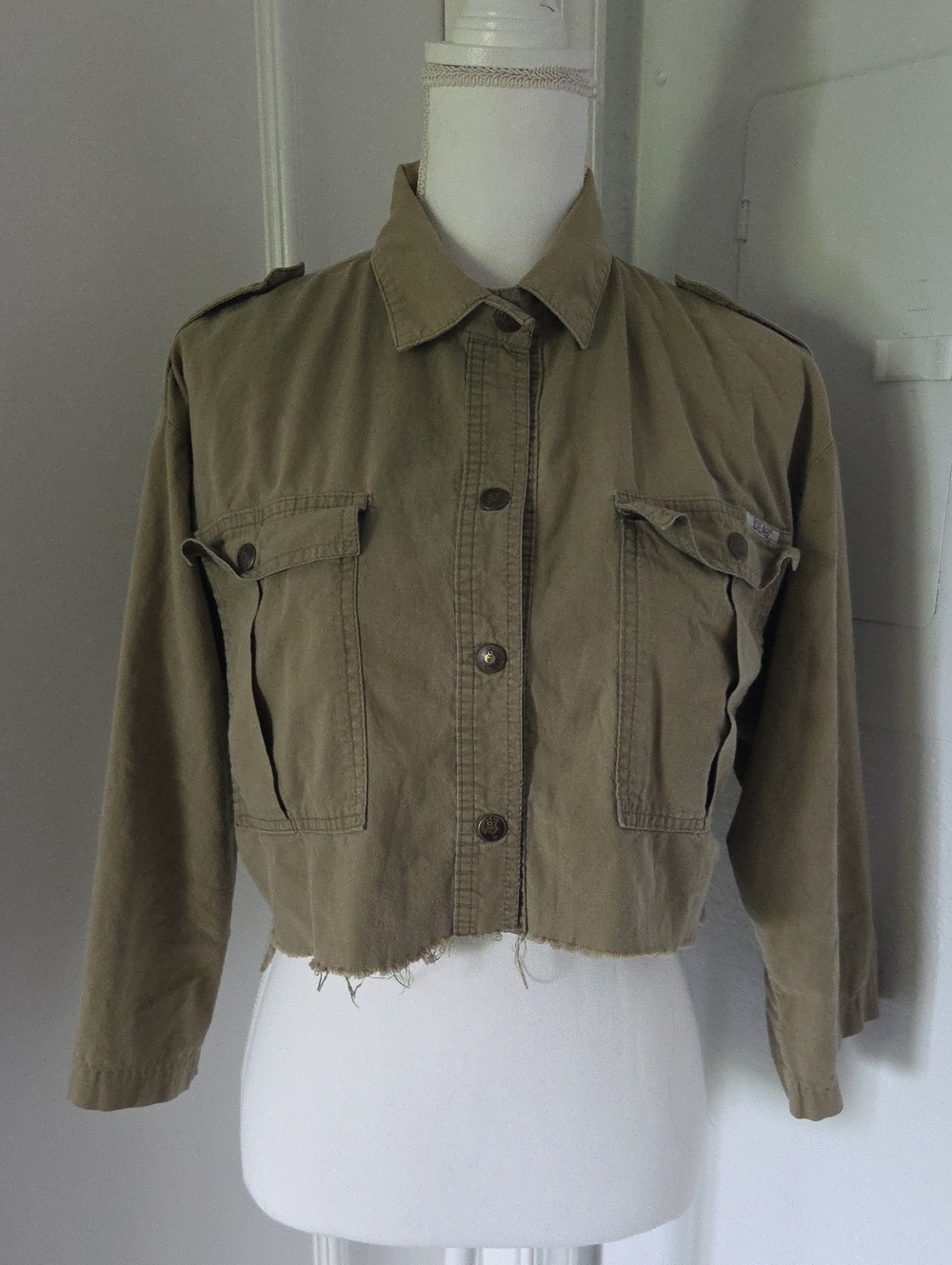 100% Cotton Cropped Utility Jacket in Olive Green